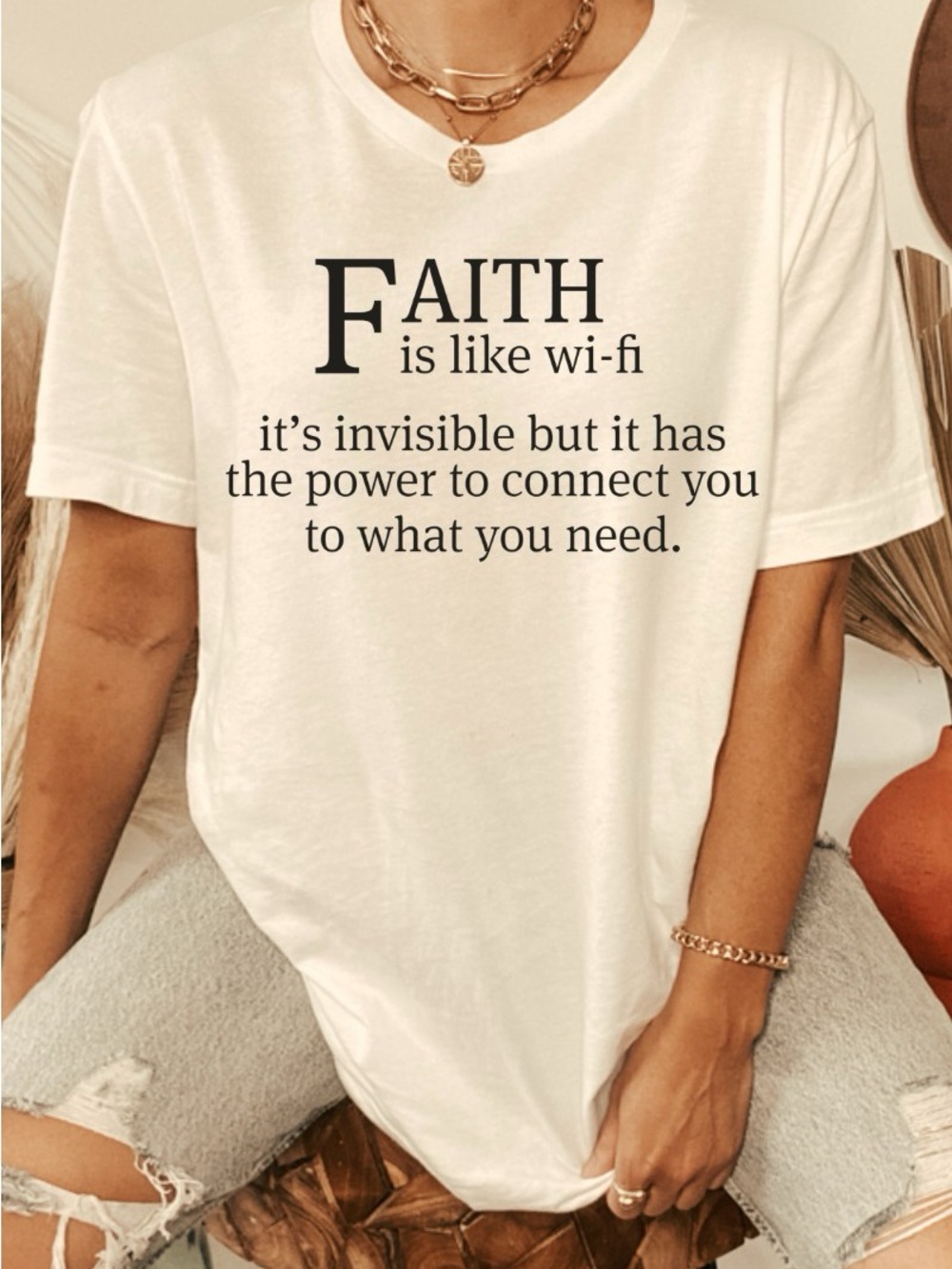 Faith Is Like Wi-Fi Graphic Tee - White